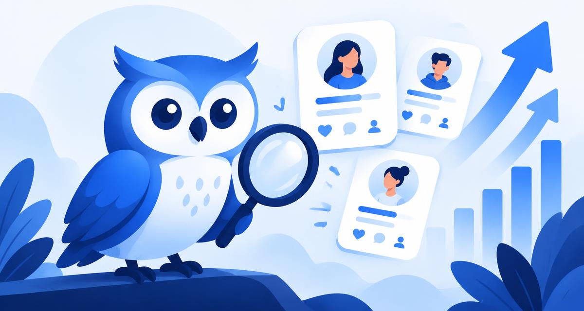 Blue owl mascot searching creator profile cards